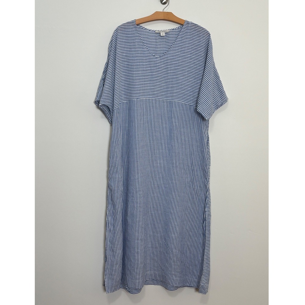 Kate Landry Cotton Blend Dress S/M Blue White Stripe Coastal Casual Resortwear